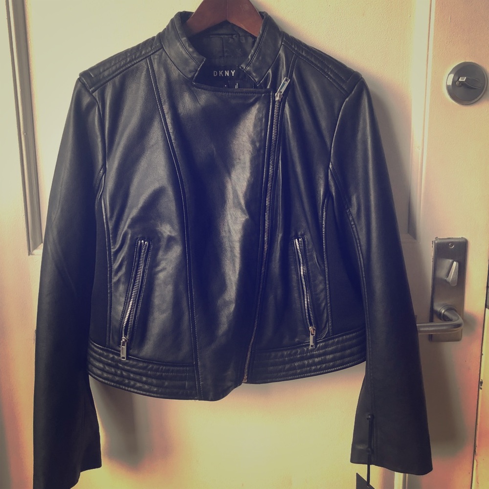DKNY Black Leather Moto Jacket